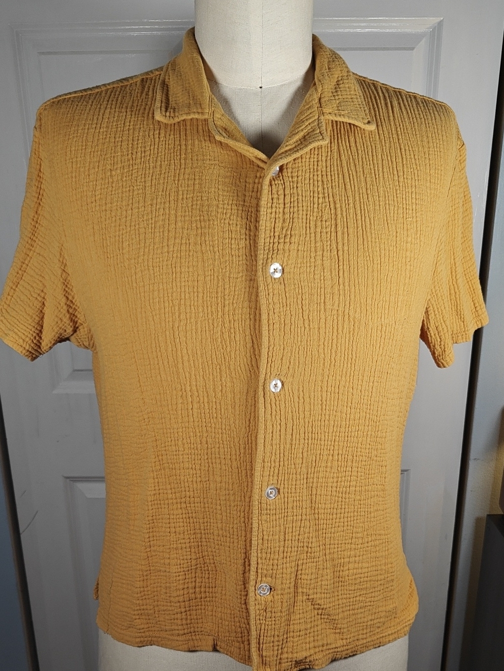 NWOT Massive Men's Orange Cotton Seersucker Cuban Camp Shirt XL